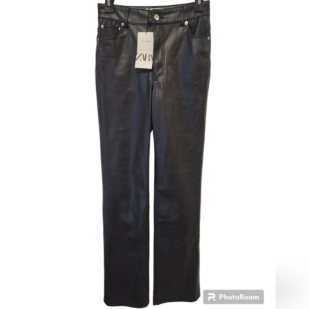 NWT ZARA the 90's Leather Black Trousers Pants NWT